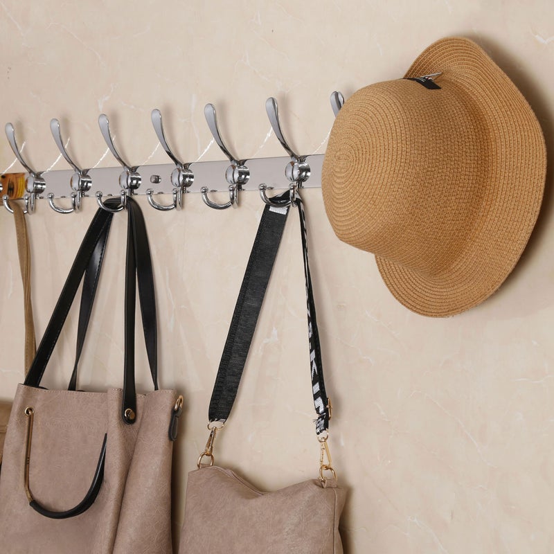 WEBI Coat Rack Wall Mount Long,8 Tri Hooks for Hanging Coats,30 inch Hook Rack Rail,Coat Hanger Wall Mounted for Clothes,Jacket,Hats,Chrome - Image 2